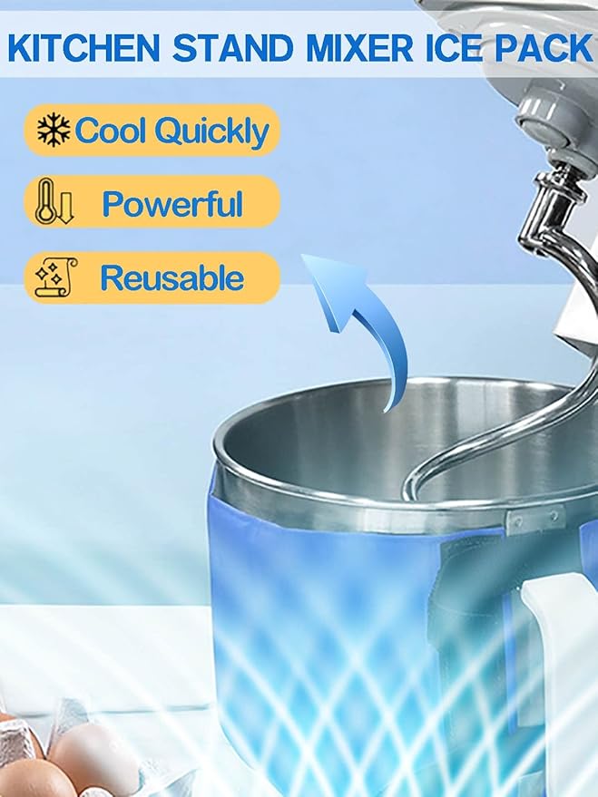 Reusable Ice Bag Ice Pack for Kitchen Stand Mixer (4 to 7 Qt), Blue, Fabric and PVC, Adjustable Size, Keeps Food Cool and Fresh