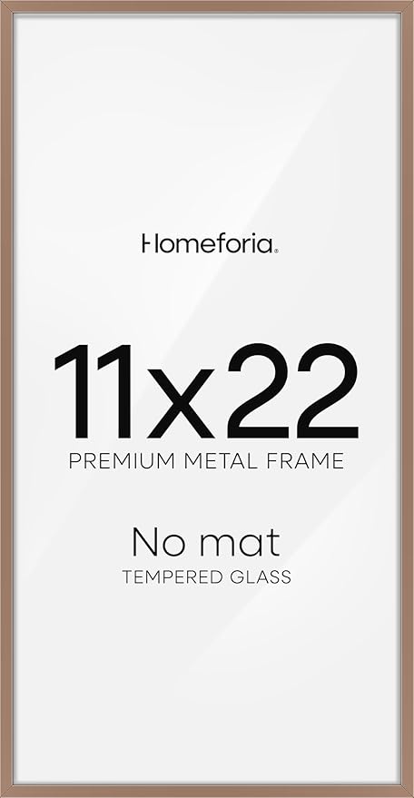 Homeforia 11x22 Mocha Newspaper Frame, High End Metal 11 x 22 Picture Frame without Mat, 22x11 Thin Mocha Poster Frames for Wall, 11by22 inches Display Photo Frames, Tempered Glass, Wall Kit, Set of 1