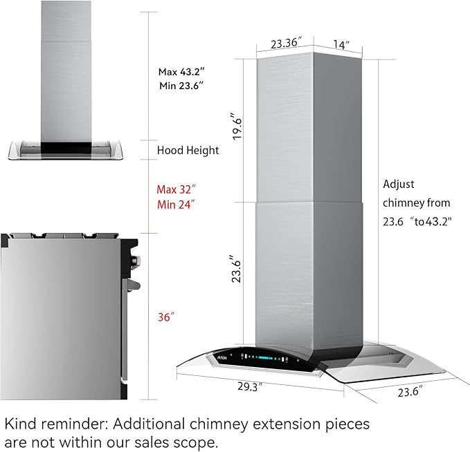 IKTCH Upgrated 30 inch Island Mount Range Hood, 900 CFM Ducted Range Hood with 4 Speed Fan, Stainless Steel& Tempered Glass with Gesture Sensing&Touch Control Making life Smarter IKIS01-30