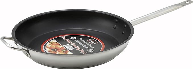 Winco Commercial-Grade Stainless Steel Fry Pan with Helper Handle, Non-Stick, 14"