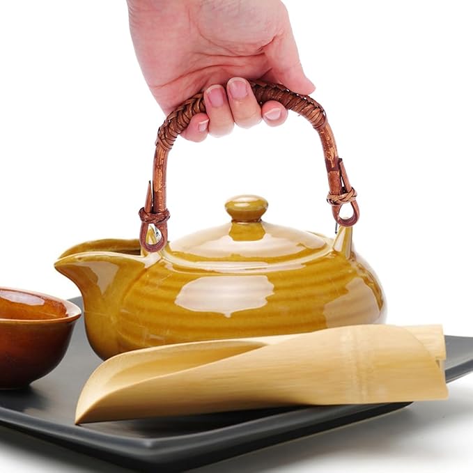 Amosfun U-Shape Rattan Teapot Handle Replacement for Ceramic Pottery Tea Kettles 4.92X4.13In Span Grip for Japanese Stovetop Teapots Easy Install