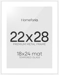 Homeforia 22x28 Poster Frame White, High End Metal 22 x 28 Large Picture Frames with Mat 18 x 24 for Photo, 22x28 Thin Frame Matted to 18x24 inch Print, 28x22 Frame, Tempered Glass, Wall Kit, Set of 1