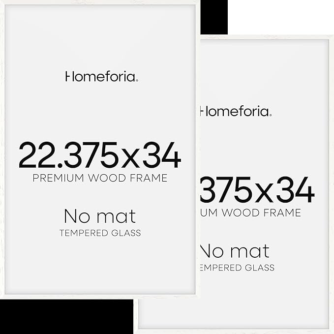 Homeforia 22.375x34 White Wood Puzzle Frame, High End Oak 22.375 x 34 Frames without Mat, Wooden 34x22.375 Hanging Picture Frames for Wall, 22.375by34 Poster Frames, Tempered Glass, Wall Kit, Set of 2