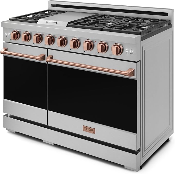 Gordon Ramsay by THOR Kitchen 48 Inch Professional Liquid Propane Range with Tilt Panel Touch Control in Stainless Steel/Rose Gold