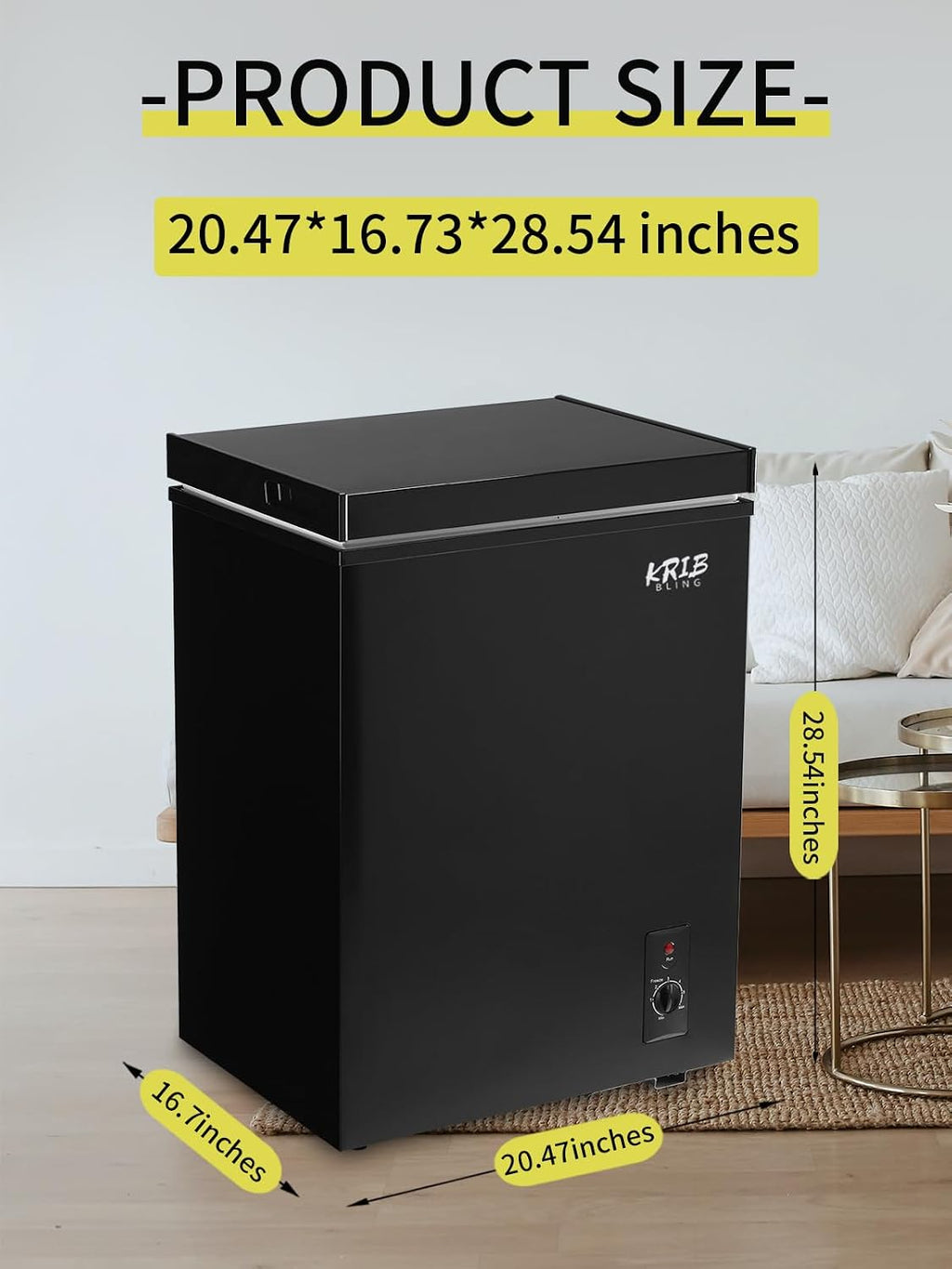3.5 Cu.Ft Freestanding Chest Freezer with a Removable Basket, 7 Gears Temperature Control (-18F to -46F), Deep Freezer for House, Garage, Kitchen, Basement, Shop, Black