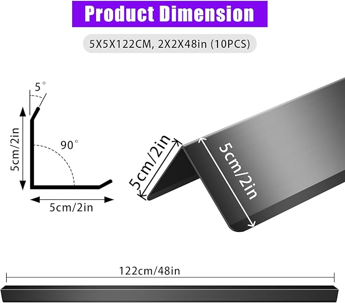 Black Stainless Steel Wall Corner Guard 2 x 2 x 48 inch 10 Pcs,304 Steel Corner Trim, Metal Wall Corner Protection Guards with 90-Degree Angle for Wall Protection and Decoration.