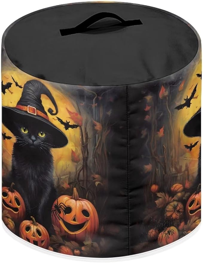 Pressure Cooker Cover for 3 Quart Air Fryer Accessories, Stain Resistant Electric Appliance Cover with Pockets for Halloween Decoration, Black Cat Witch Pumpkin