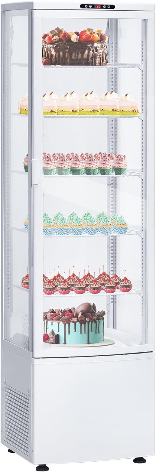 PeakPursuit Countertop Refrigerator 10.9 Cu.ft, 5-Tier Pastry Display Case with LED Lighting, Frost-Free, Sliding Door, Adjustable Shelves, Commercial Fridge for Bakery Cafe Restaurant, White