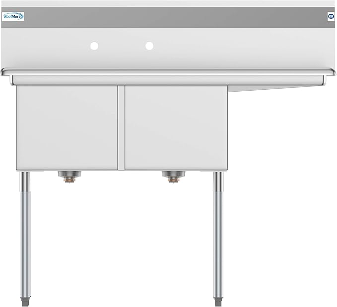 KoolMore - SB151512-15R3 2 Compartment Stainless Steel NSF Commercial Kitchen Prep & Utility Sink with Drainboard - Bowl Size 15" x 15" x 12", Silver