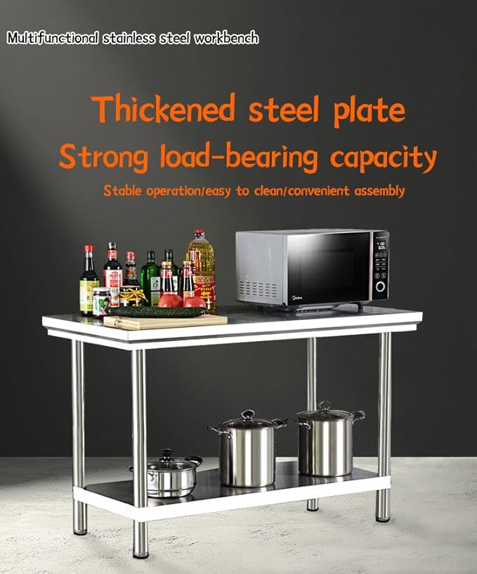 Stainless Steel Table Dining Table countertop is a Sturdy and Durable Double-Layer Operation Table for Restaurants and Kitchens, Outdoor use
