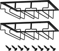 MOCOUM Wine Glasses Rack Under Cabinet Stemware Rack, Wine Glass Hanger Rack Wire Wine Glass Holder Storage Hanger for Cabinet Kitchen Bar (Black, 3 Rows 2 Pack)