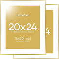 Homeforia 20x24 Picture Frame Gold, High End Metal 24x20 Frames for Wall, 20x24 Gold Frame Matted to 16x20 Print, 20 x 24 Poster Large Frame with Mat 16 by 20 Photo, Tempered Glass, Wall Kit, Set of 2