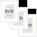 Homeforia 8x10 Picture Frame White, High End Oak 8 x 10 Wooden Frames with Mat 5 by 7 Print, 8x10 Wood Frame Matted to 5x7 inch Photo, 8by10 Wall or Tabletop Frames, Tempered Glass, Wall Kit, Set of 3