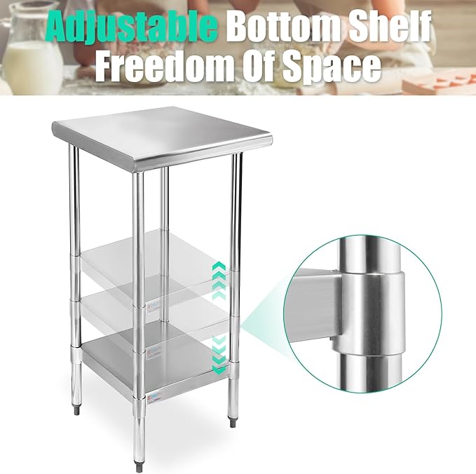 STABLEINK NSF Stainless Steel Table, 24 x 18 Inches Small Metal Prep & Work Table with Adjustable Undershelf, for Commercial Kitchen, Restaurant, Hotel and Garage
