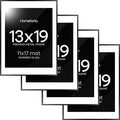 Homeforia 13x19 Picture Frame Black, High End Metal 13 x 19 Poster Frames with Mat 11 x 17 for Photo, 13x19 Black Frame Matted to 11x17 inch Print, 19x13 Thin Frame, Tempered Glass, Wall Kit, Set of 4