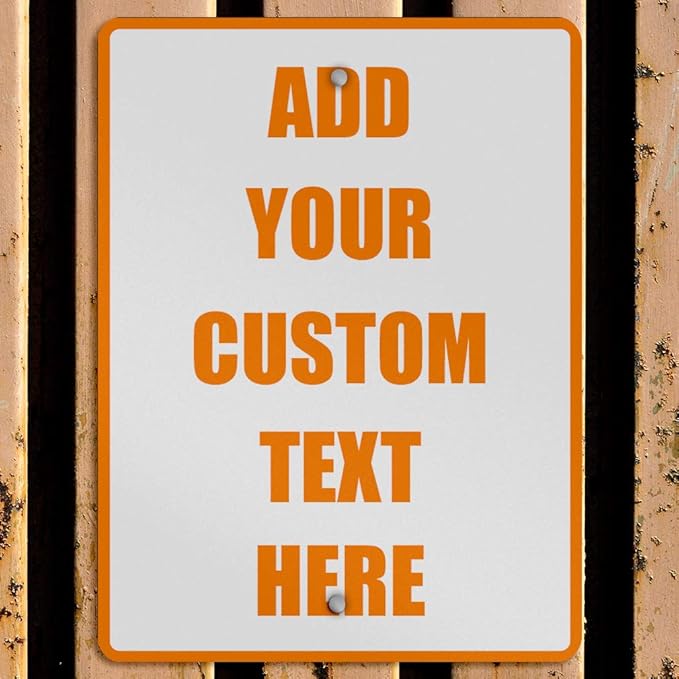 Aluminum Weatherproof Metal Sign Multiple Sizes Custom Personalized Text Here White Orange Warning Vertical Street 12x18Inches