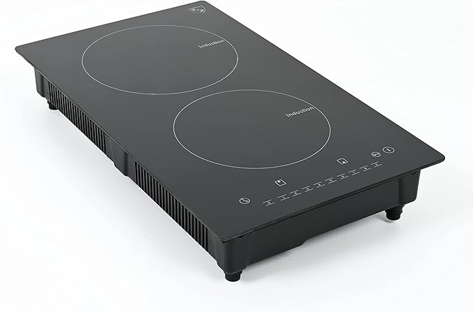 K&H Dual Induction Cooktop - 12 Inch Portable Electric Stove Top with 9 Heating Levels - 220V, 3100W Built-in Ceramic Glass Portable Induction Cooktop - Touch Control, Timer & Child Lock, INDV-3102