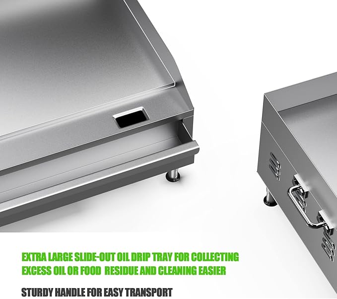 Commercial Electric Griddle, 24 Inches 3500W 240V Electric Countertop Griddle Heavy Duty Flat Top Grill Restaurant Electric Griddle Grill, Adjustable Temperature Control 122°F-572°F, 6-15P Plug