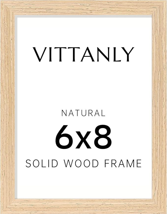 Vittanly 6x8 Picture Frame, Solid Wood Frame with Plexiglass, Includes 4x6 Mat, Wall Hanging or Tabletop for Photos, Home Decor, Natural, 1 Pack