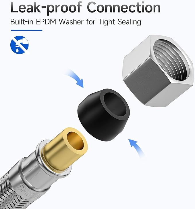 6 FT Dishwasher Installation Kit, Braided Stainless Steel Dishwasher Water Supply Line with 3/8" Compression Dishwasher Connectors, Burst-Resistant Inner Tube, Certified Safe