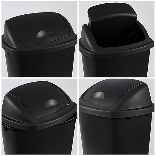 Office Trash Can with Lid, 8 Gallon Kitchen Garbage Can, Plastic Durable Waste and Recycle Bin (Set of 4, Black)