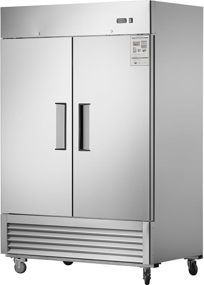 54" Upright Commercial Freezer with 2 Solid Door, 42 Cu.Ft Reach-in Freezer, Stainless Steel Interior and Exterior Construction, -8℉ ~ -2℉, Fan Cooling Freezer, ETL and DOE