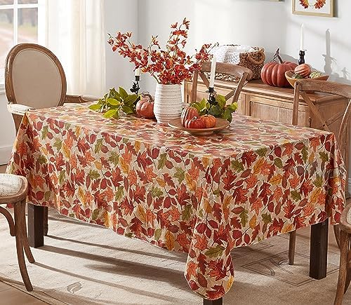 Newbridge Thanksgiving Falling Leaves 52 x 52 Inch Square Vinyl Tablecloth