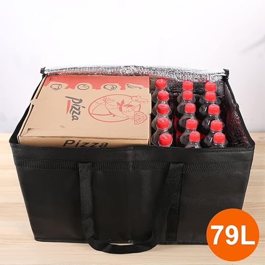 Bodaon 5-Pack Cooler Insulated Food Delivery Bag for Commercial Drivers, XXX-Large Thermal Bags for Catering/Hot Pizza, Travel/Camping/Picnic Basket, Grocery Reusable Warmer Frozen, Black, Hard Bottom