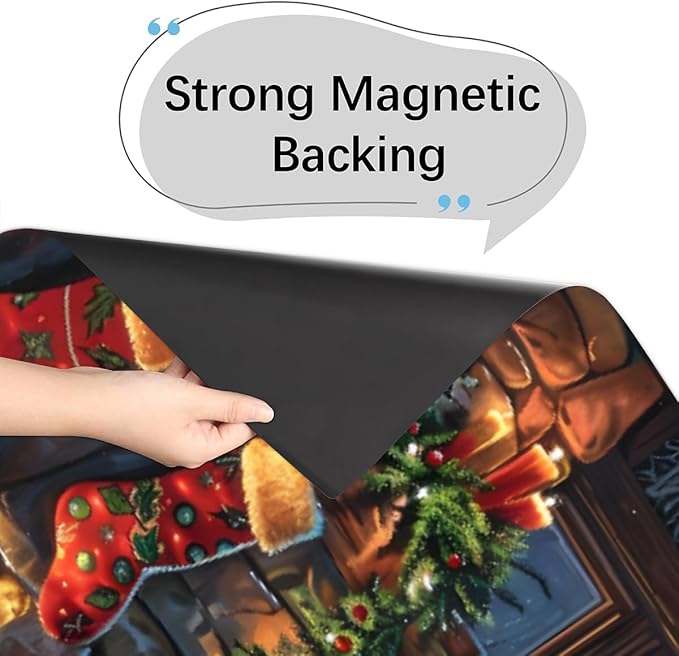 Christmas Stockings Fireplace Dishwasher Magnet Cover, Reusable Refrigerator Panel Stickers Microwave Front Door Covers Magnets for Kitchen Home Appliances Holiday Party Decorations 23 X 26 in