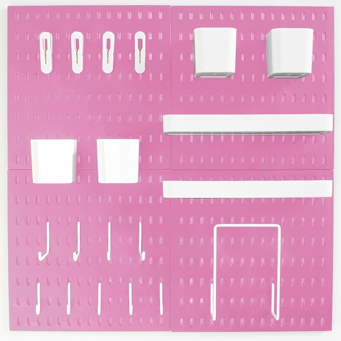 Wall-Mounted Pegboard Kit, 50.4" x 25.2" Organizer Panel – Large, Cost-Effective & Nail-Free Installation Pink