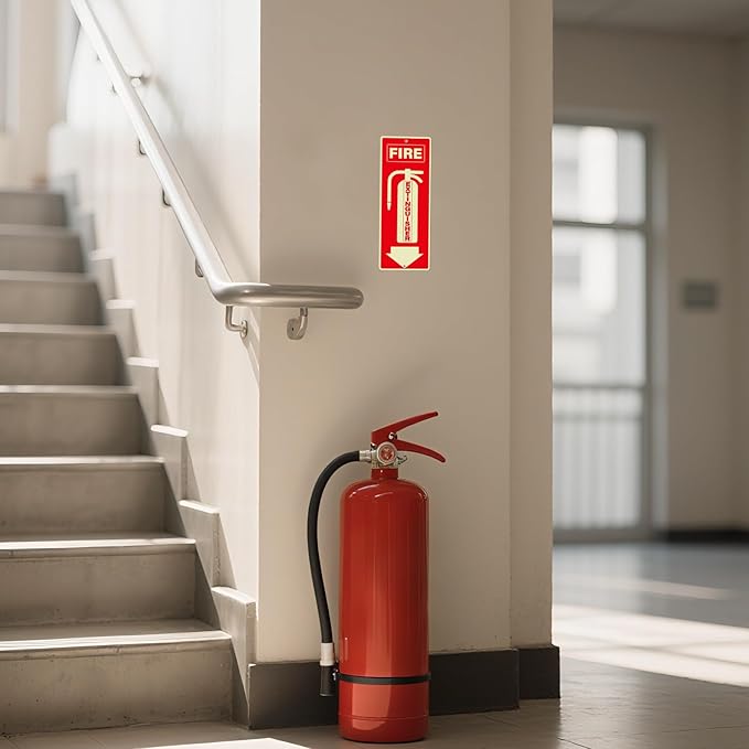 6 Pack Fire Extinguisher Signs 10 × 4 Inches Glow in the Dark Aluminum Sign Waterproof UV Protected Fade Resistance Signage for Home Office Business