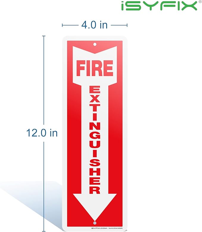 iSYFIX Fire Extinguisher Aluminum Signs – 5 Pack 4x12 Inch – Laminated for Ultimate UV and Fade Resistance, Indoor and Outdoor, for Business, Schools, Hospitals, Home