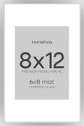 Homeforia Silver 8x12 Picture Frame, High End Metal 8 x 12 Poster Frames with Mat 6 by 8 for Photo, 12x8 Frame Matted to 6x8 inch Art, 8by12 Wall or Tabletop Frames, Tempered Glass, Wall Kit, Set of 1