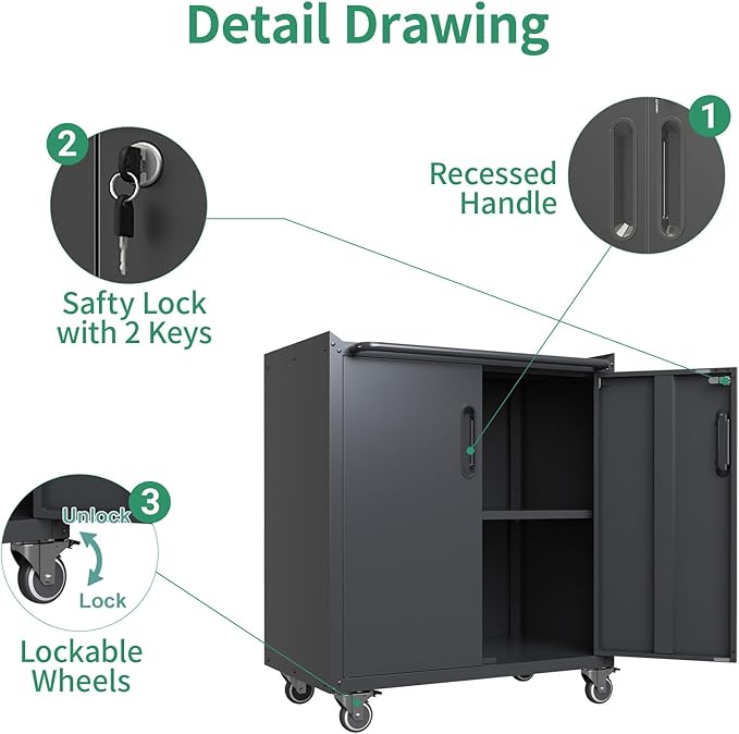 Metal Tool Cabinet,Garage Storage Cabinet System,Wall Cabinet & Locking Rolling Tool Cabinet with Doors and Adjustable Shelves,Steel Tool Cabinets for Home (10 Pcs-StyleA, Black)