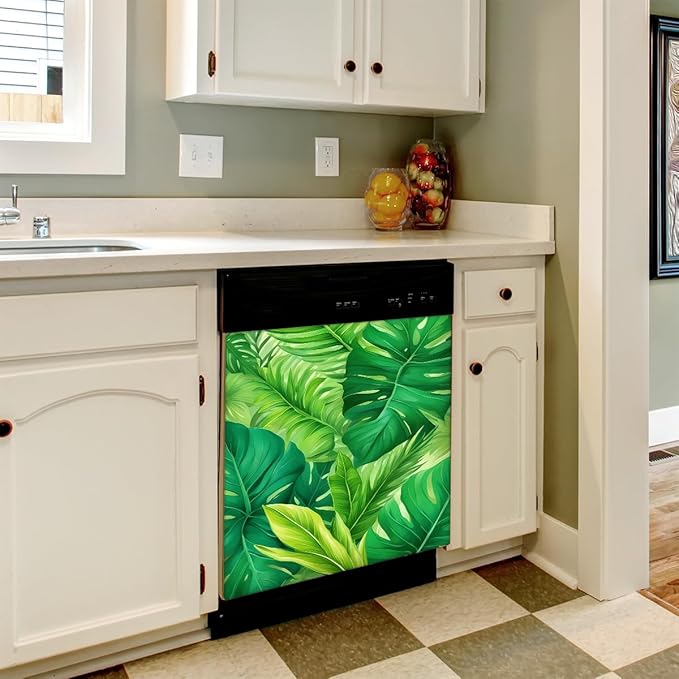 Dishwasher Magnet Cover Palm Leaf Summer Beach Front Dishwasher Cover Decoration Reusable Magnetic Door Cover Panel Decal Home Appliances Stickers Kitchen Refrigerator Fridge 23"x26"