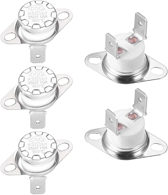 uxcell KSD301 Thermostat 180°C/356°F 10A Normally Closed N.C Adjust Snap Disc Temperature Switch for Microwaves,Oven,Coffee Maker 5pcs,Ceramic Material