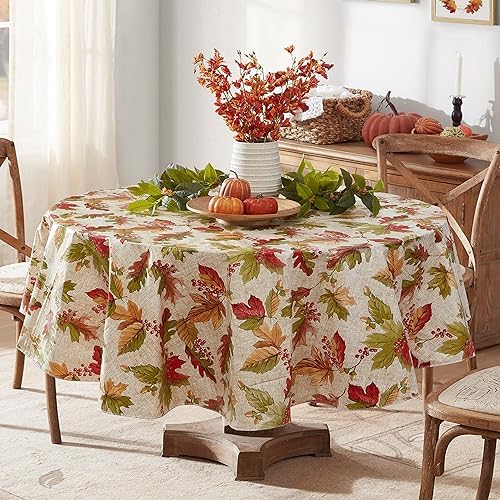 Newbridge Thanksgiving Rustic Acorn & Leaf 70” Round Vinyl Fall Tablecloth