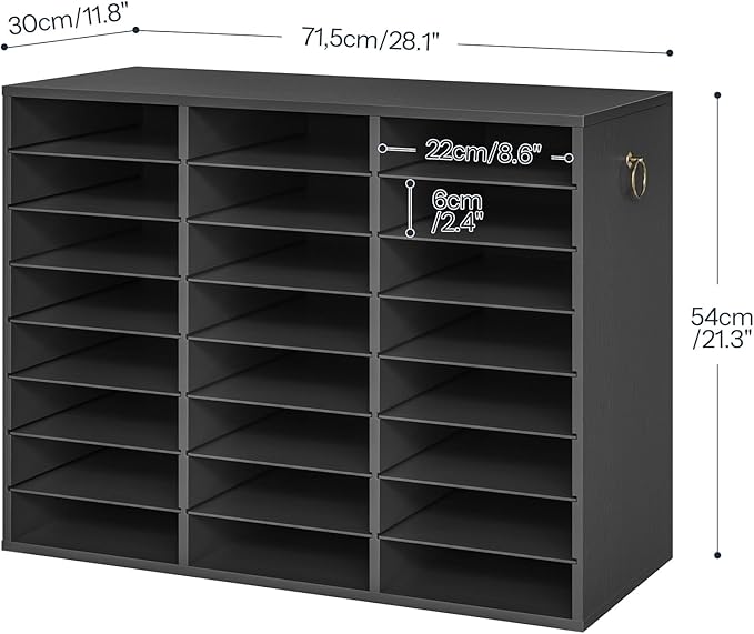 HOOBRO Literature Organizer, 24 Compartments Wooden Mail Organizer, Countertop Literature Sorter with Adjustable Shelves for Home, Office, School, Student Mailbox for Classroom, Black BK38WF01