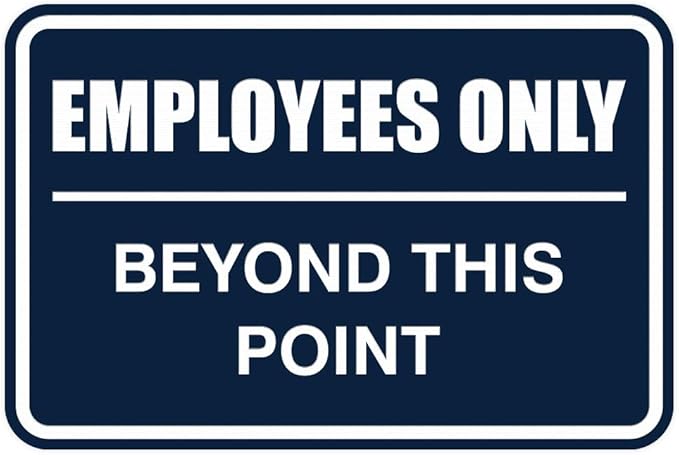 All Quality Classic Framed Employees Only Beyond This Point Wall or Door Sign | Easy to Install Business Signage - Small (Navy Blue) 1 Pack