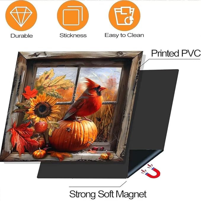 Dishwasher Magnetic Cover, Cardinal Bird Dishwasher Magnet Kitchen Decor, Pumpkin Dishwasher Cover Magnetic Refrigerator Sticker Holiday Decal, 26"x26"
