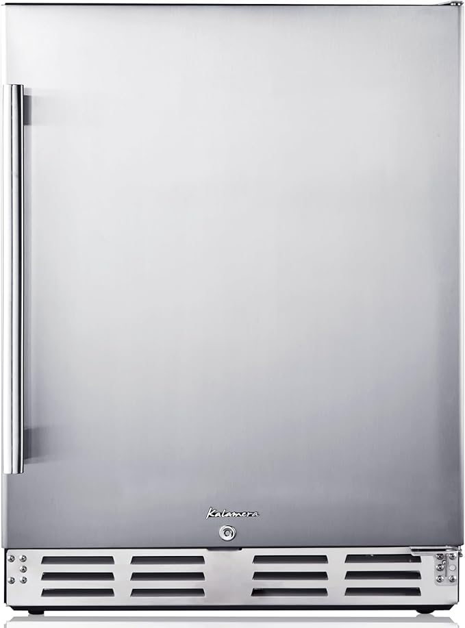 Kalamera Beverage Refrigerator 24 Inch, Under Counter 150 Cans Mini Drinks Fridge with Stainless Steel Door, Beverage Cooler Built-in and Freestanding, 32-40℉ Temperature Range
