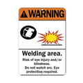 Aluminum Vertical Metal Sign Multiple Sizes Warning Eye Protection Required Welding Area Risk Injury Construction Safety with Border Weatherproof Street 12x18Inches