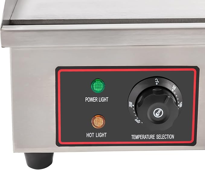 Commercial Electric Griddle, 3000W 122-572℉ Stainless Steel Countertop Flat Top Griddle Adjustable Frying Pan Thermostatic Skillet Grill w/Indicator Light for Snack Stores Canteens Supermarkets