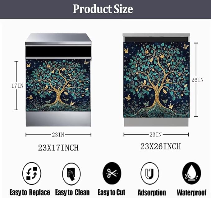 Tree of Life Dishwasher Magnet Covers for Front Door Decal, Magnetic Dishwasher Covers Decorative, Refrigerator Magnet Dishwasher Decal Panel Cover, 23"X26"