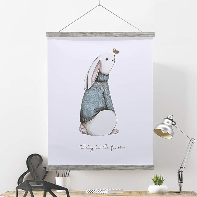 Magnetic Poster Hanger, 40x27 40x30 40x60 Poster Frame Wood Wooden Magnet Print Posters Dowel Scroll Hanger Hangers Hanging Kit for Walls Map Canvas Artwork (Grey, 40")