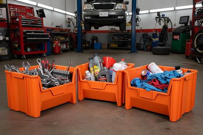 Hudson Exchange 20" x 15" x 12.5" (3 Pack) Plastic Giant Stackable Hopper Bin Container, Orange