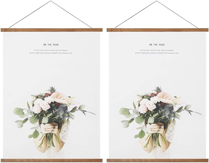 Miaowater 2 Pack Poster Frame,11x14 11x17 11x22 Magnetic Light Wood Wooden Frames Hanger for Photo Picture Art Canvas Print Artwork Wall Hanging Teak Wood 11''