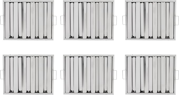 Pack of 6 Range Hood Filter, 19.5" W x 15.5" H 430 Stainless Steel Exhaust Range Hood Filter Commercial 5 Grooves Stove Hood Vent Filter Replacement for Kitchen Restaurants Silver