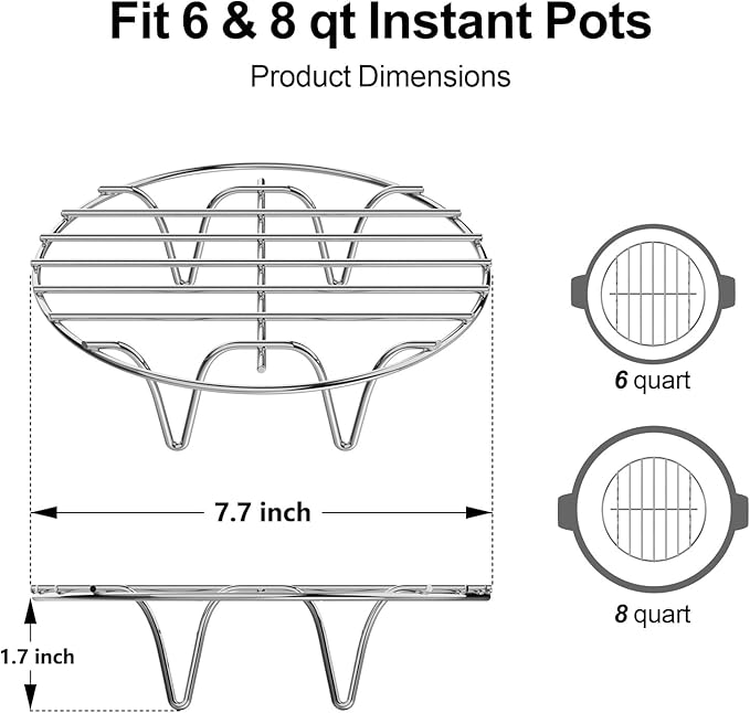 GSlife Trivet for Instant Pot Steamer Rack - Stainless Steel Accessories, 7.7 Inch Steam Rack Fits 6, 8 Qt Pressure Cooker, Cooking Cooling Steaming Baking Stand, 1 Pack