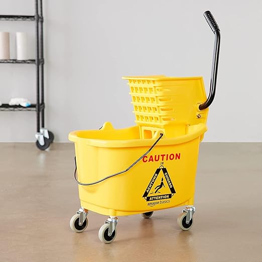 HealSmart 36-Quart Commercial Mop Bucket with Side-Press Wringer & Wheels – Multi-Functional Storage, High Efficiency Dehydration, Anti-Splash Design for Floor Cleaning in Offices, Malls, Yellow